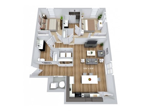 bedroom floor plan an open concept living room and kitchen with a wood floor